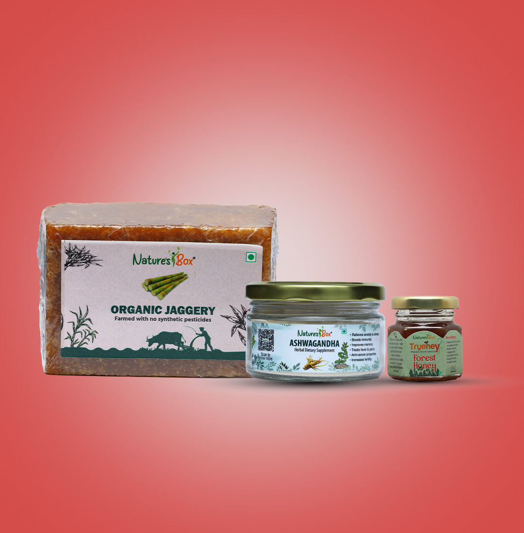 Combo Pack of  Ashwagandha, Organic Jaggery Block & Trueney Honey 50 gms